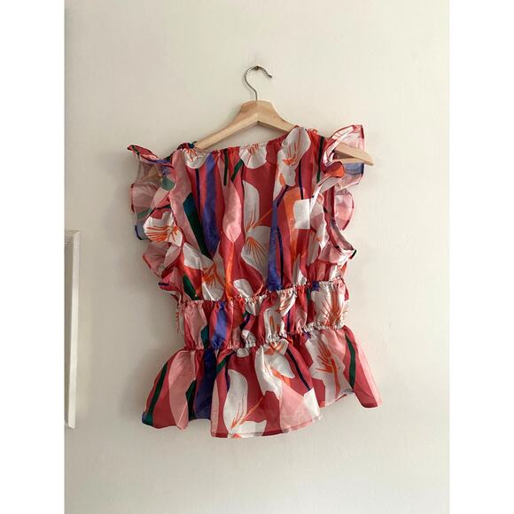 HUTCH Loni Brick Textured Orchids Ruffle Top Size Small NEW - Picture 6 of 8